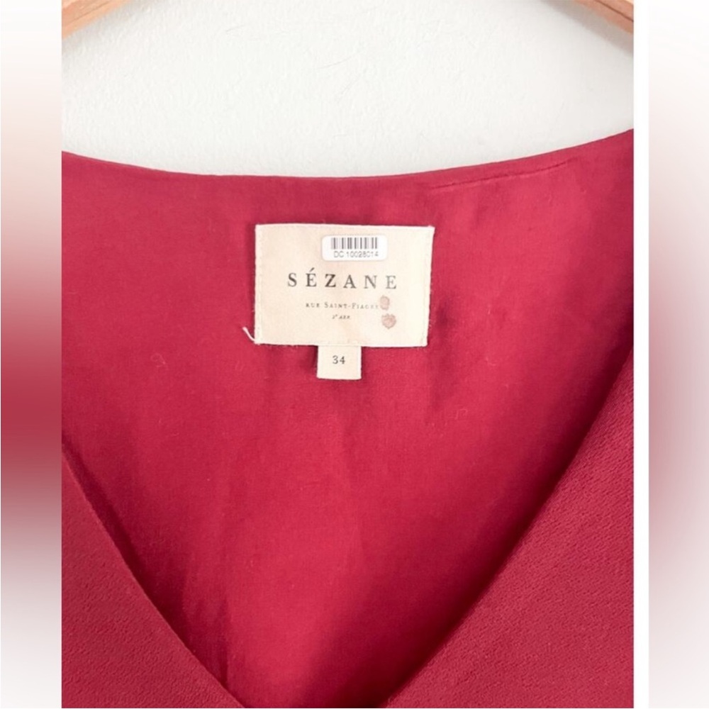 Sezane Colette Elegant Red Lace Sleeve Burgundy Women's Top - Picture 3 of 6